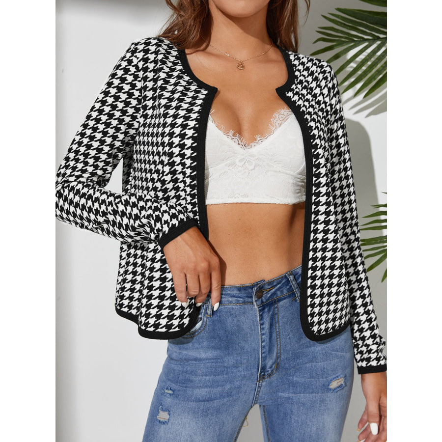 Houndstooth Open Front Long Sleeve Jacket Apparel and Accessories