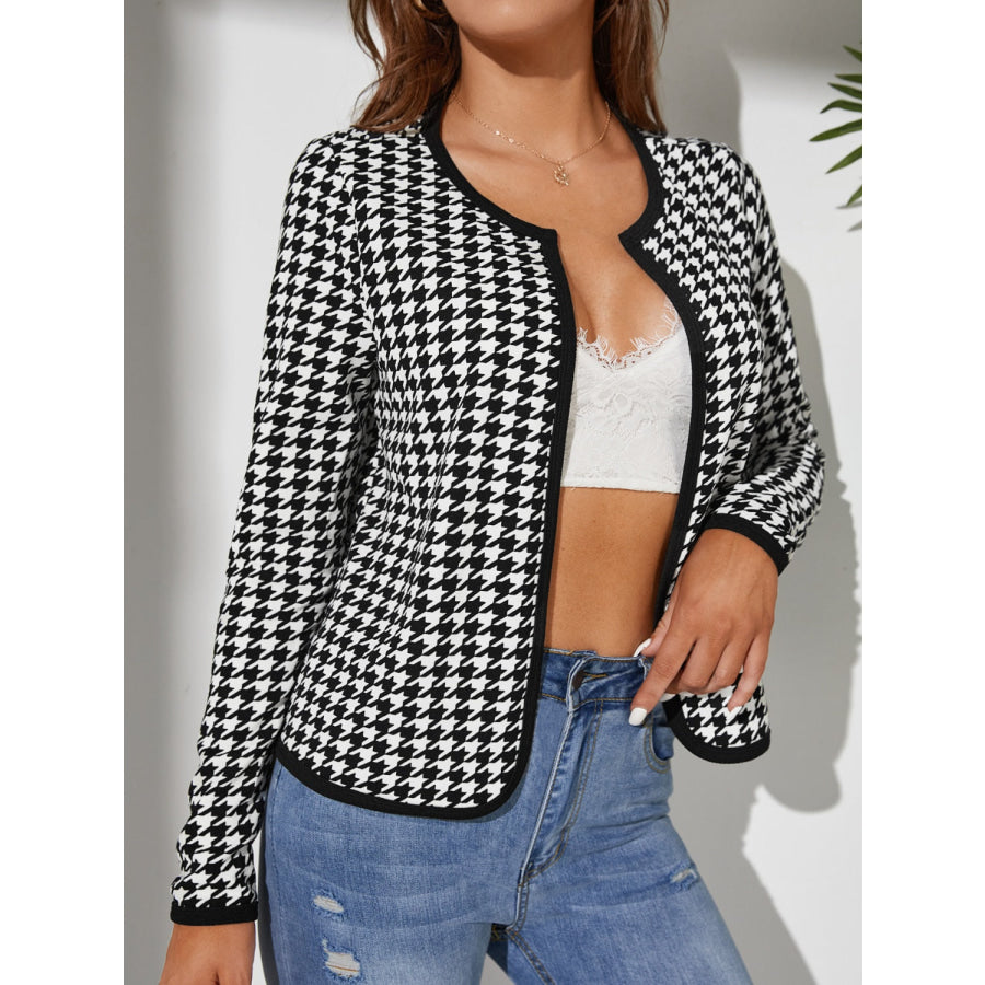 Houndstooth Open Front Long Sleeve Jacket Apparel and Accessories