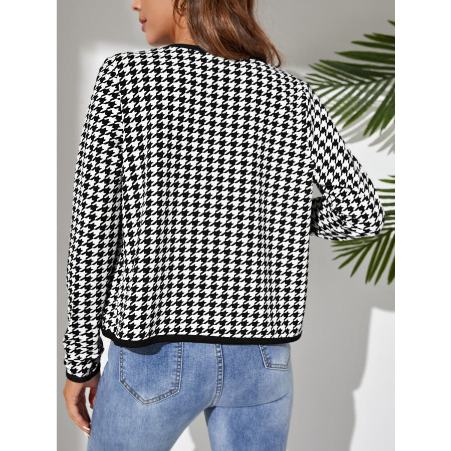 Houndstooth Open Front Long Sleeve Jacket Apparel and Accessories