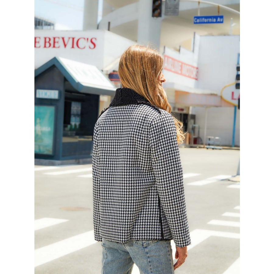 Houndstooth Open Front Long Sleeve Jacket