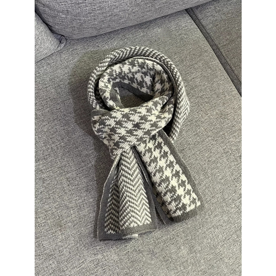 Houndstooth Pattern Warm Winter Scarf Grey / One Size Apparel and Accessories