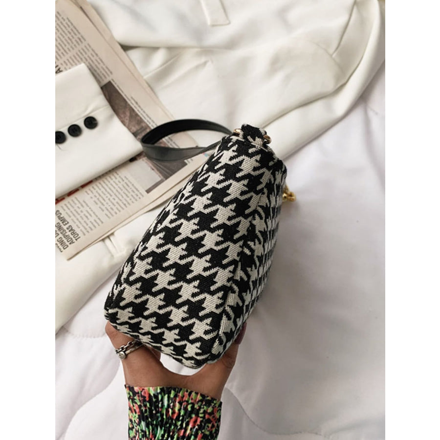 Houndstooth Polyester Handbag Black/White / One Size Apparel and Accessories