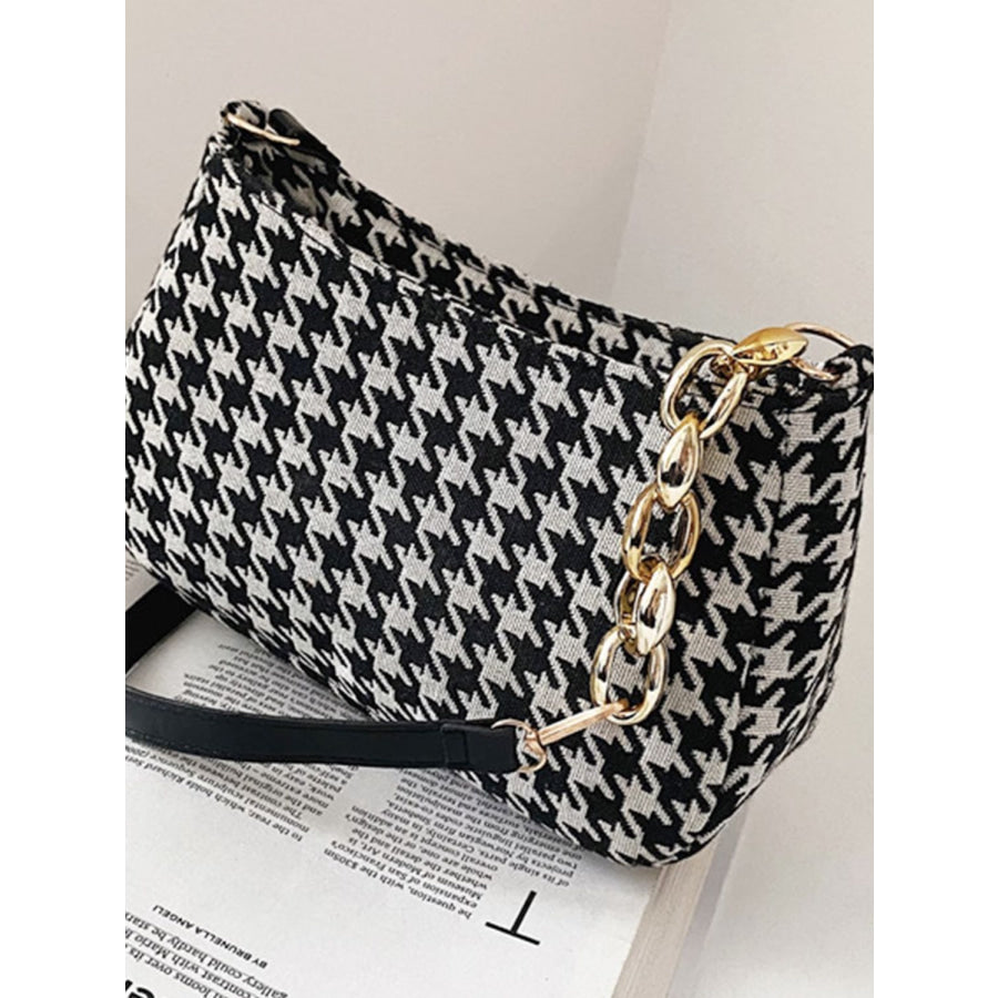 Houndstooth Polyester Handbag Black/White / One Size Apparel and Accessories