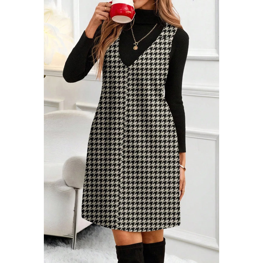 Houndstooth V-Neck Sleeveless Mini Dress Apparel and Accessories