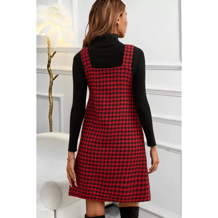 Houndstooth V-Neck Sleeveless Mini Dress Apparel and Accessories