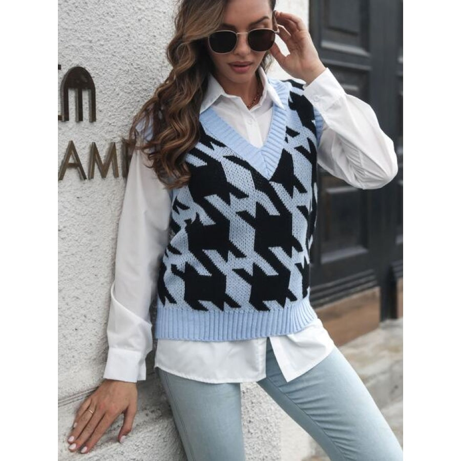 Houndstooth V-Neck Sweater Vest Clothing