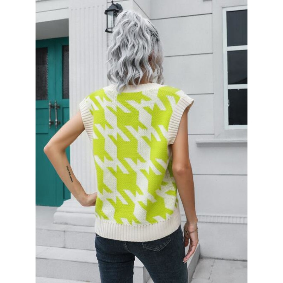 Houndstooth V-Neck Sweater Vest Clothing