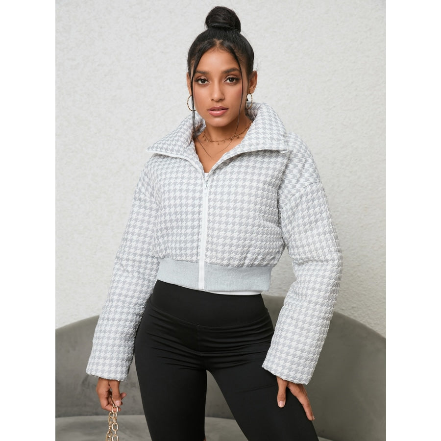 Houndstooth Zip-Up Jacket