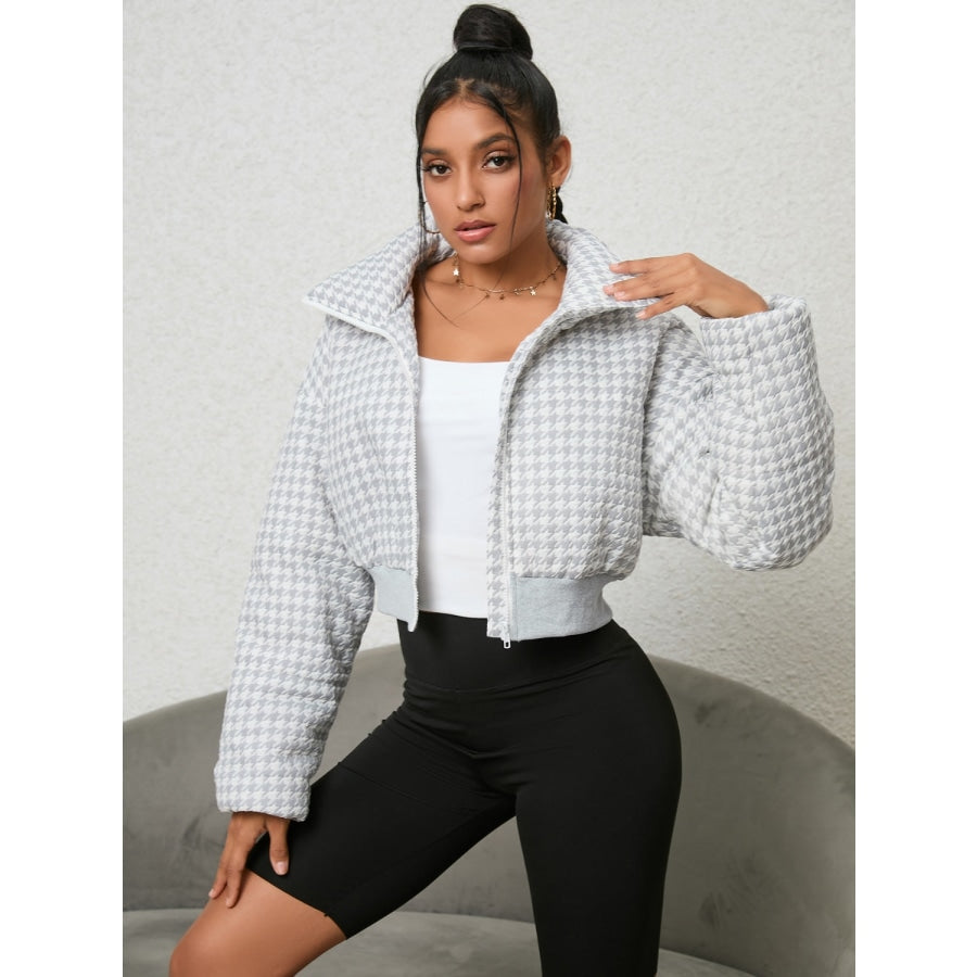 Houndstooth Zip-Up Jacket White / S