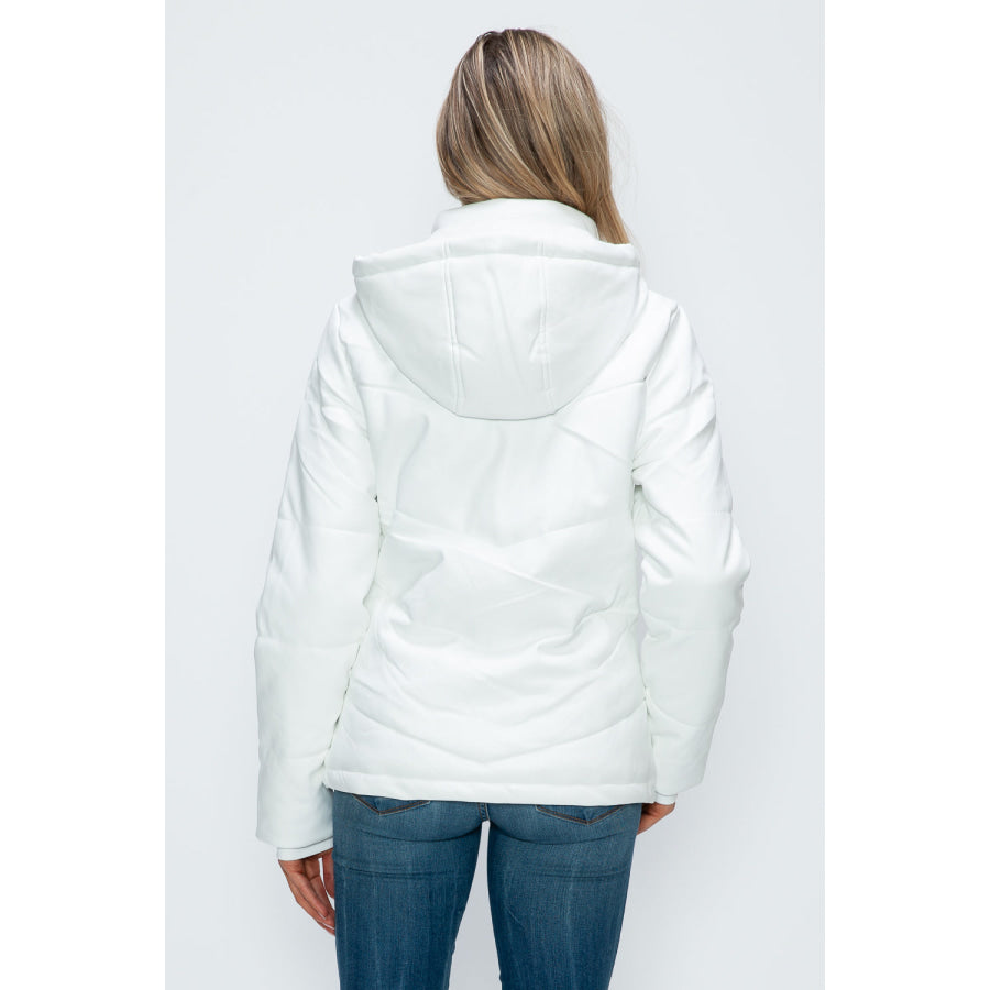 How Dare U Pocketed Zip Up Puffer Jacket with Removable Hood White / S Apparel and Accessories