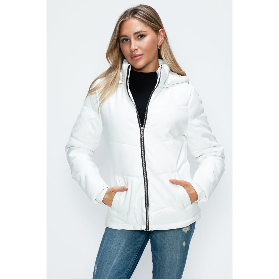 How Dare U Pocketed Zip Up Puffer Jacket with Removable Hood White / S Apparel and Accessories