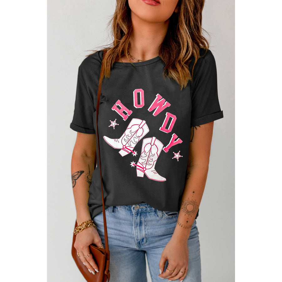 HOWDY Cowboy Boots Graphic Tee Black / S Apparel and Accessories