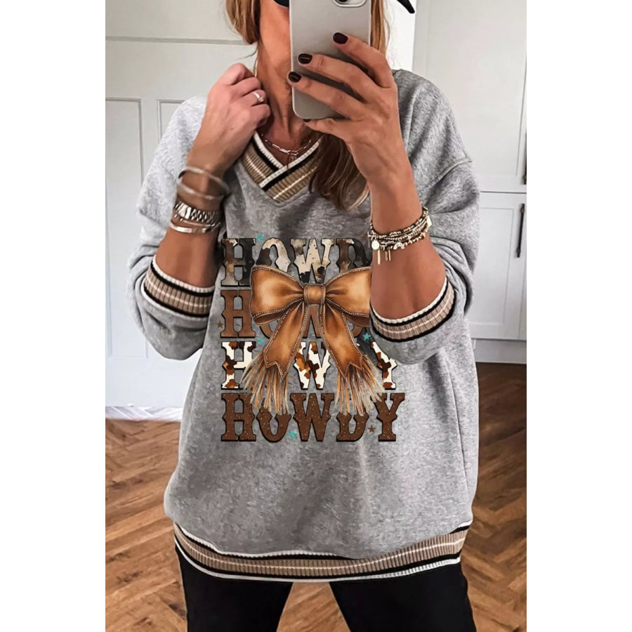 Howdy Graphic V-Neck Sweatshirt Gray / S Apparel and Accessories