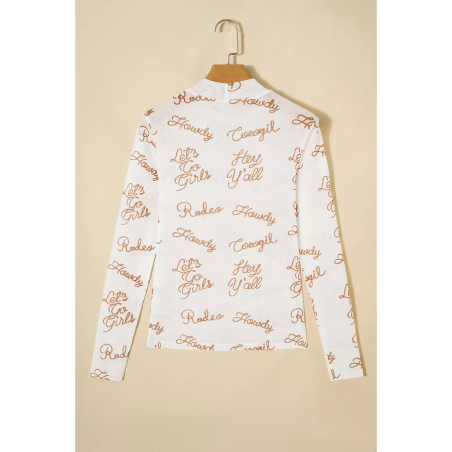 Howdy Hey Yall Mesh High Neck Long Sleeve Top Apparel and Accessories