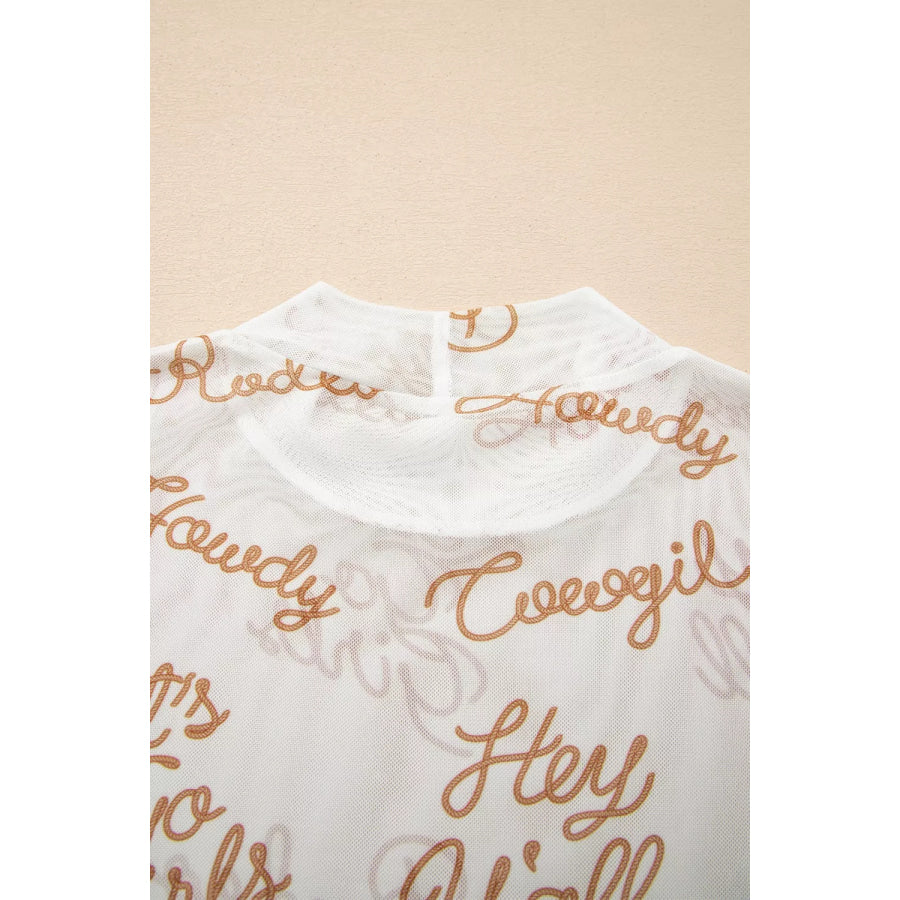 Howdy Hey Yall Mesh High Neck Long Sleeve Top Apparel and Accessories