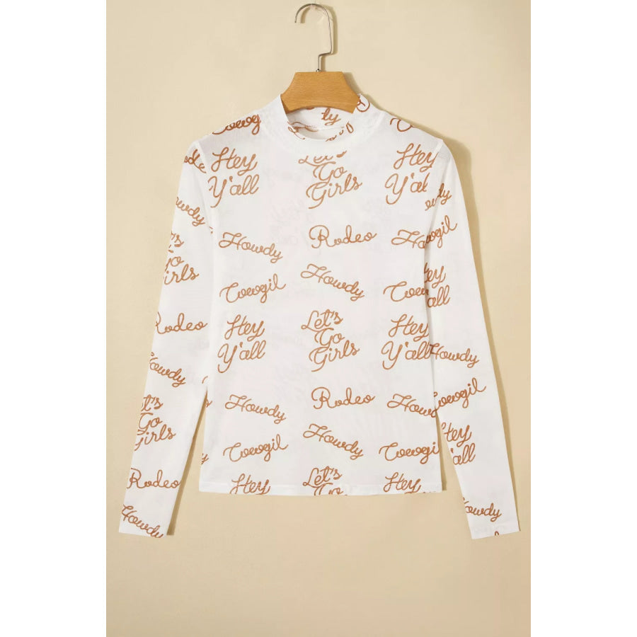 Howdy Hey Yall Mesh High Neck Long Sleeve Top Apparel and Accessories