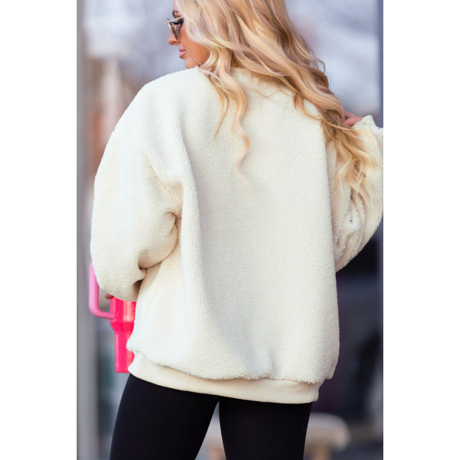 HOWDY Patched Round Neck Sherpa Sweatshirt Apparel and Accessories