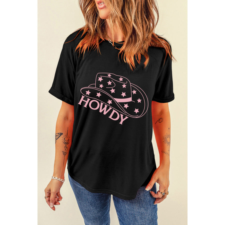 HOWDY Round Neck Short Sleeve T - Shirt Black / S Apparel and Accessories
