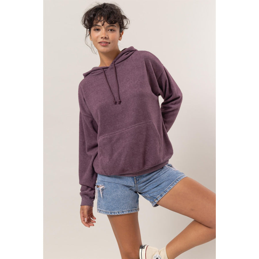 HYFVE Brushed Long Sleeve Hoodie with Kangaroo Pocket Apparel and Accessories