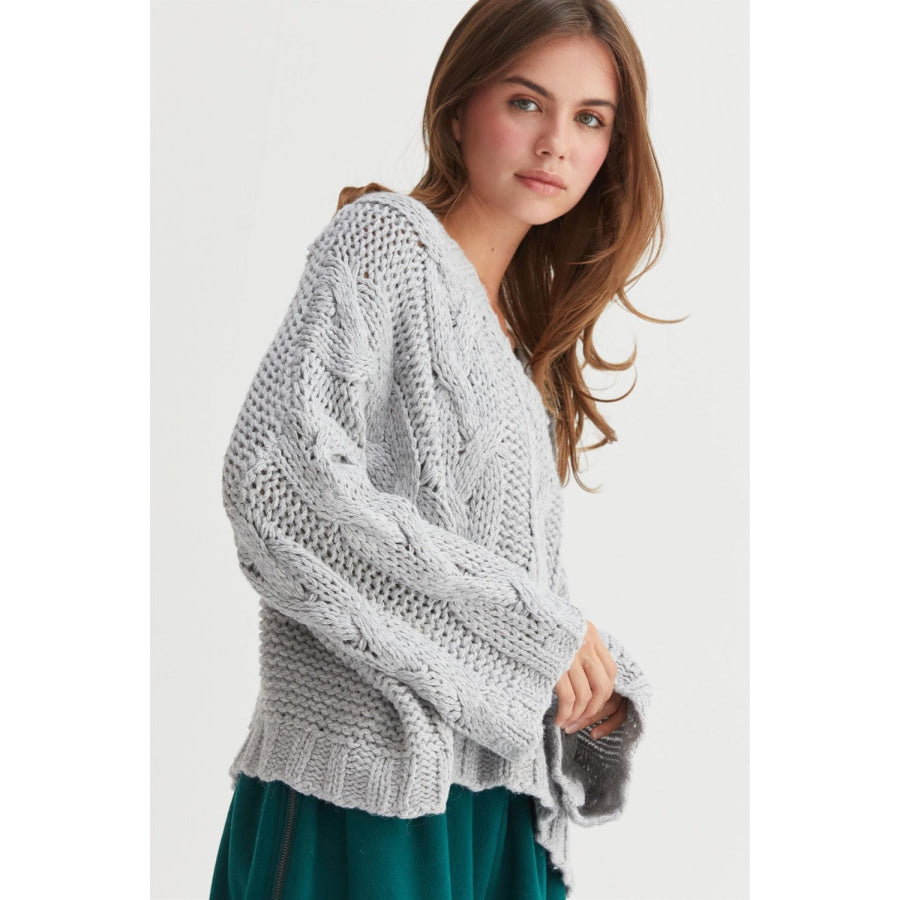 HYFVE Cable Knit V-Neck Sweater Apparel and Accessories