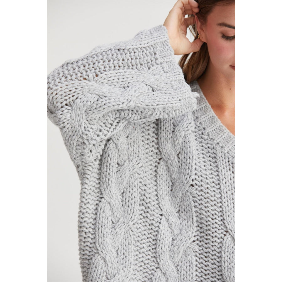 HYFVE Cable Knit V-Neck Sweater Apparel and Accessories