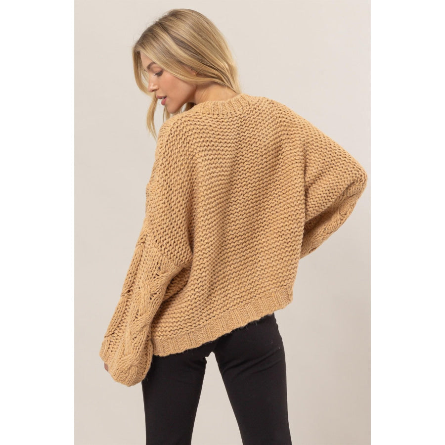 HYFVE Cable Knit V-Neck Sweater Taupe / S Apparel and Accessories