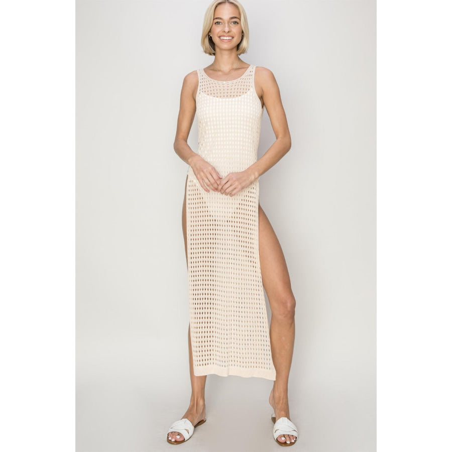 HYFVE Crochet Backless Cover Up Dress Beige / S Apparel and Accessories
