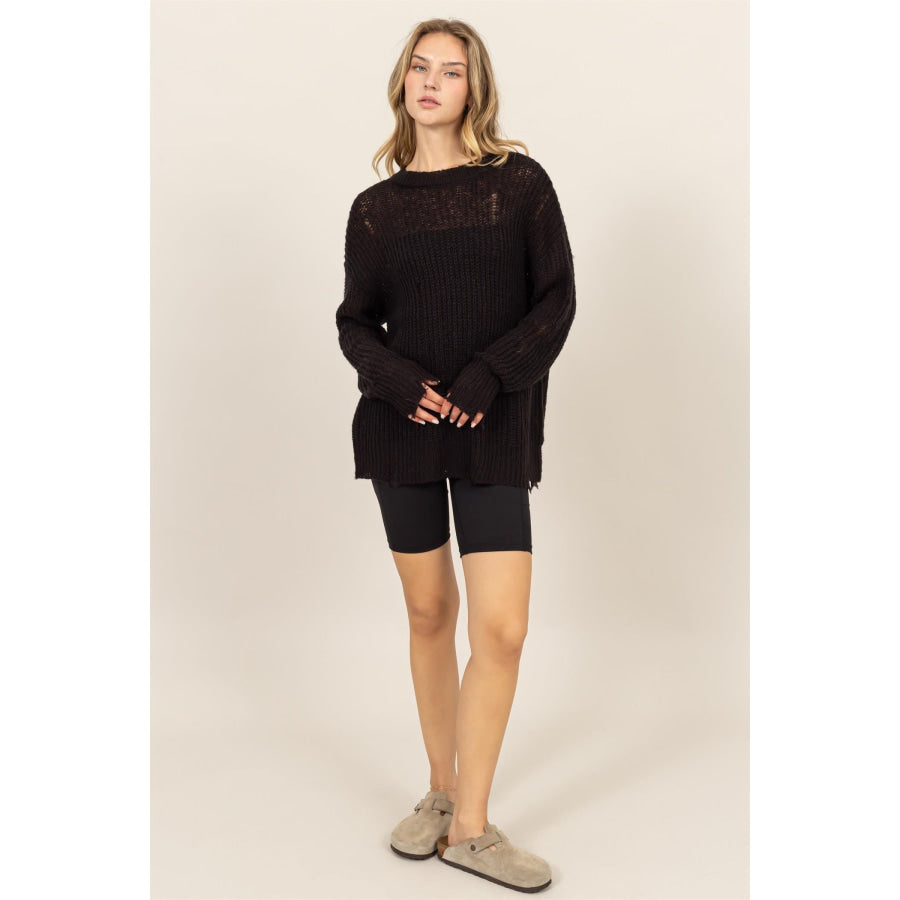 HYFVE Distressed Long Sleeve Knit Top Apparel and Accessories