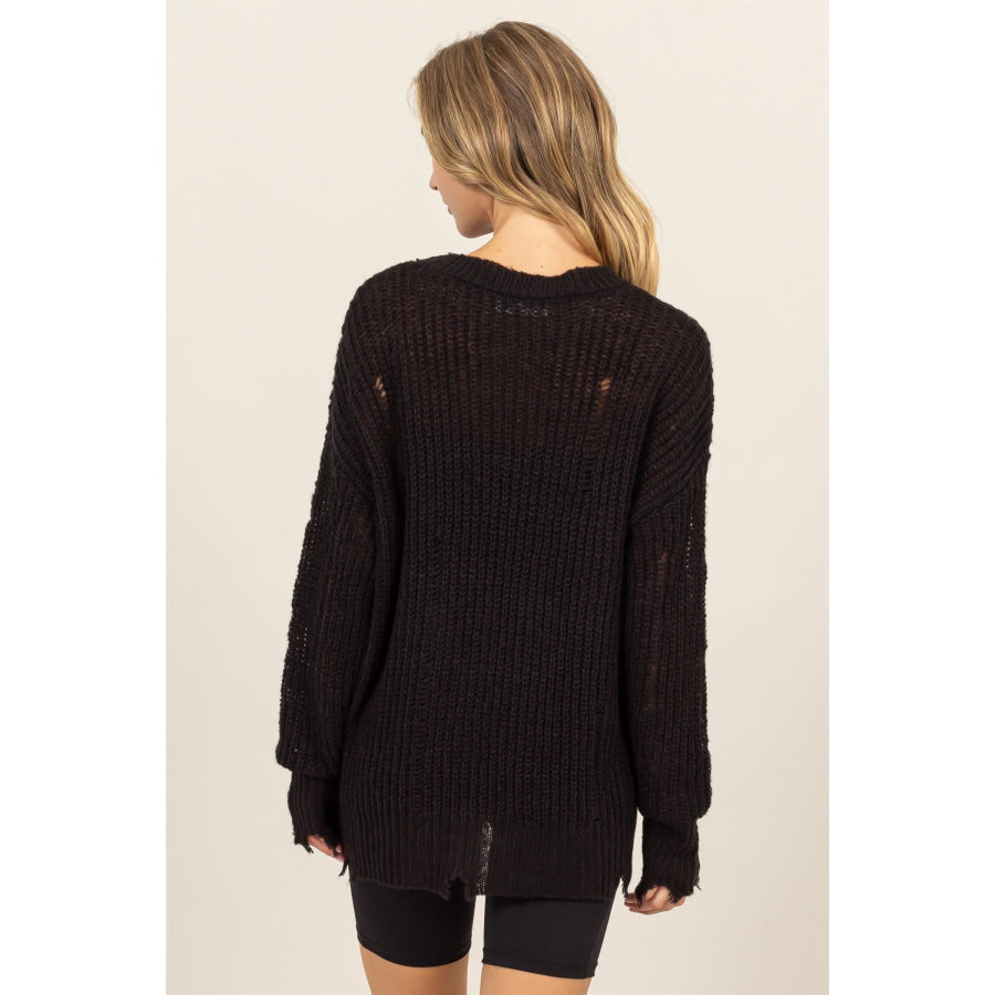 HYFVE Distressed Long Sleeve Knit Top Apparel and Accessories