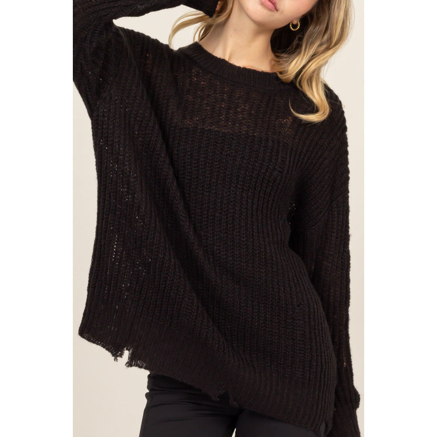 HYFVE Distressed Long Sleeve Knit Top Apparel and Accessories