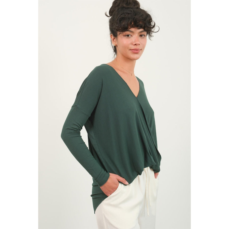 HYFVE Draped Drop Shoulder Long Sleeve Top Apparel and Accessories