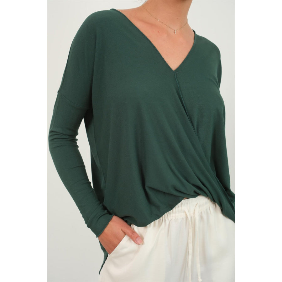 HYFVE Draped Drop Shoulder Long Sleeve Top Apparel and Accessories