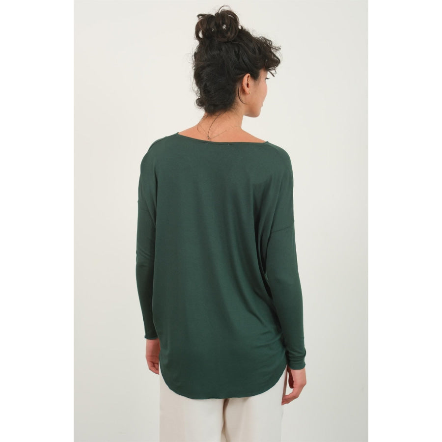 HYFVE Draped Drop Shoulder Long Sleeve Top Apparel and Accessories