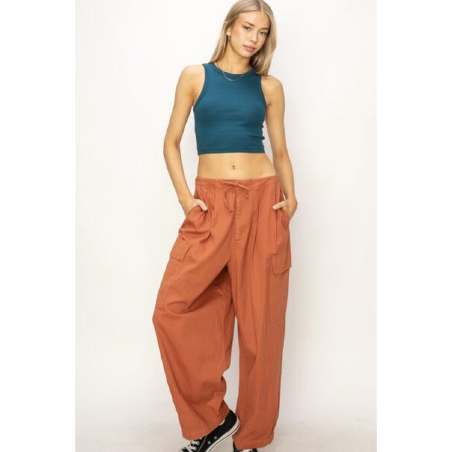 HYFVE Drawstring Cargo Wide Leg Pants BAKED GLAY / S Apparel and Accessories