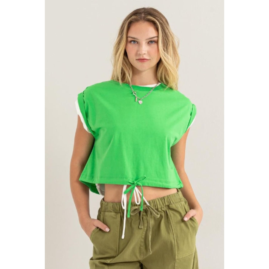HYFVE Drawstring Hem Crop Top Green / S Apparel and Accessories