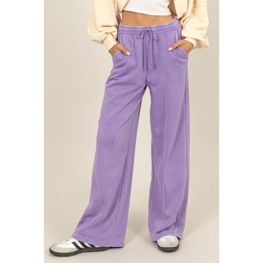 HYFVE Drawstring High Rise Wide Leg Pants Lavender / S Apparel and Accessories