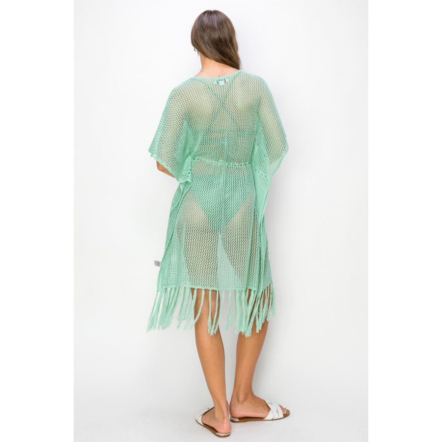 HYFVE Drawstring Waist Fringed Hem Cover Up Mint / S Apparel and Accessories