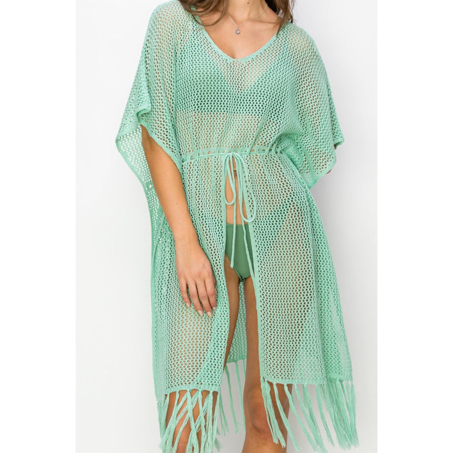 HYFVE Drawstring Waist Fringed Hem Cover Up Apparel and Accessories