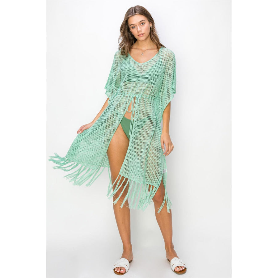 HYFVE Drawstring Waist Fringed Hem Cover Up Mint / S Apparel and Accessories