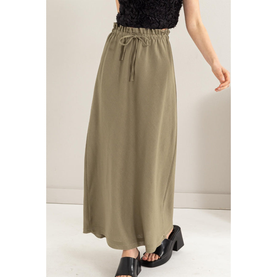 HYFVE Drawstring Washed Linen Maxi Skirt Apparel and Accessories
