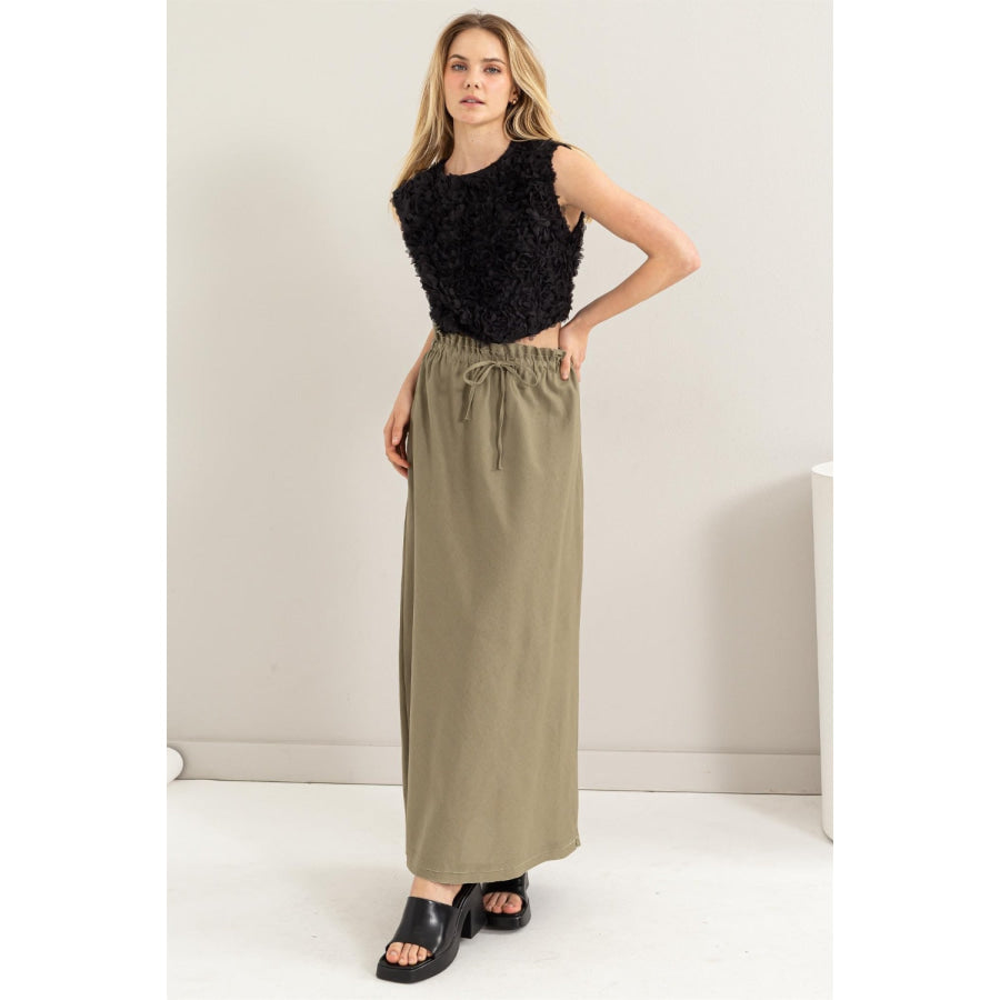 HYFVE Drawstring Washed Linen Maxi Skirt Apparel and Accessories