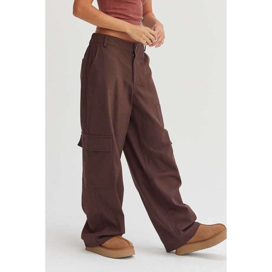 HYFVE Elastic Waist Wide-Leg Cargo Pants Apparel and Accessories