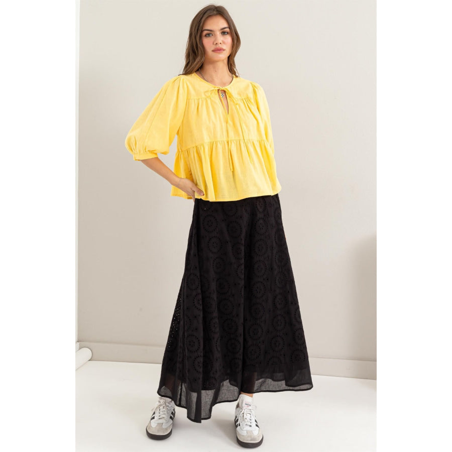 HYFVE Eyelet High-Waist Midi Skirt Apparel and Accessories