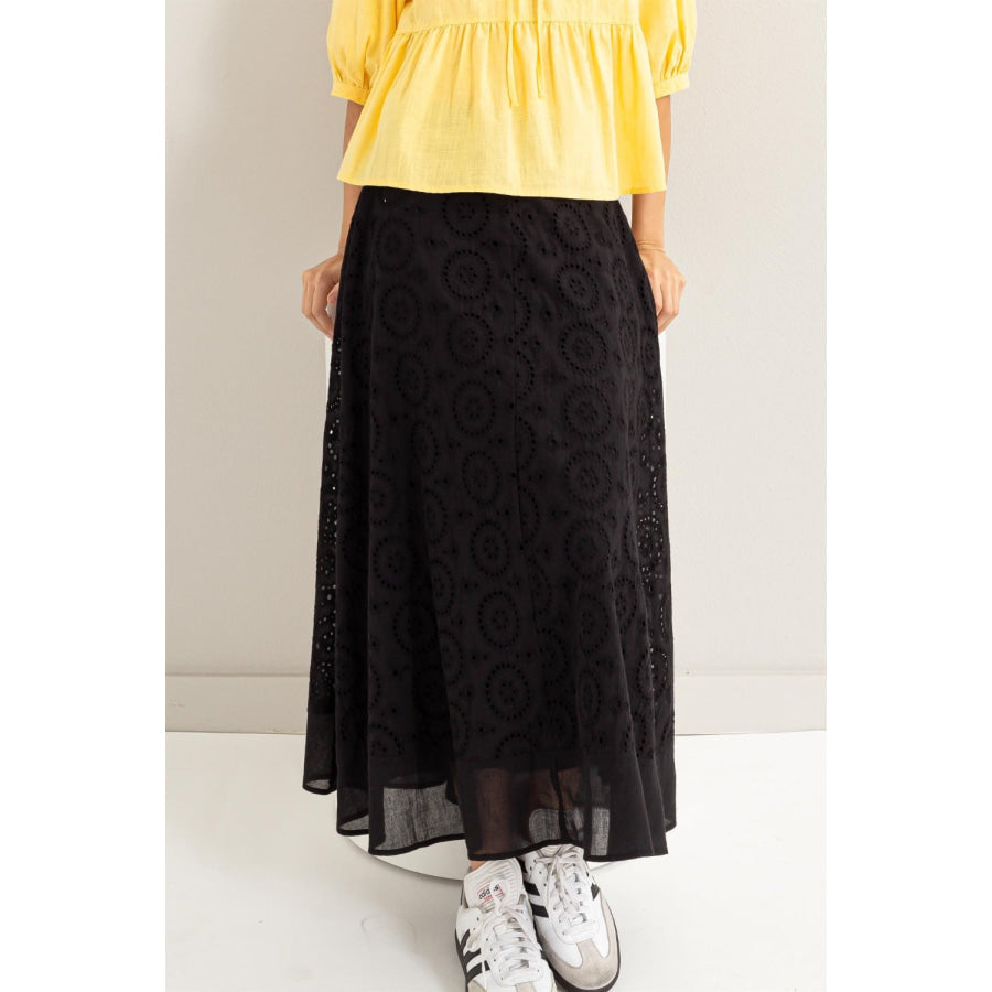 HYFVE Eyelet High-Waist Midi Skirt Apparel and Accessories