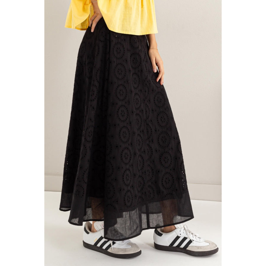 HYFVE Eyelet High-Waist Midi Skirt Black / S Apparel and Accessories