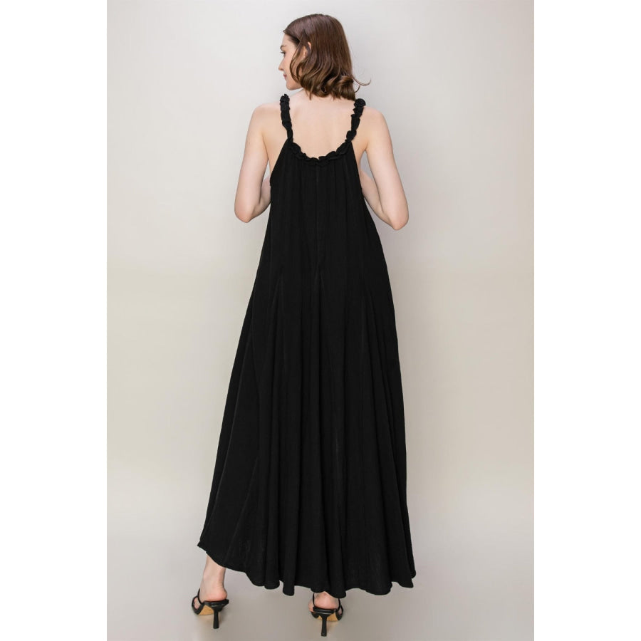 HYFVE Frill Sleeveless A-Line Maxi Dress Black / S Apparel and Accessories