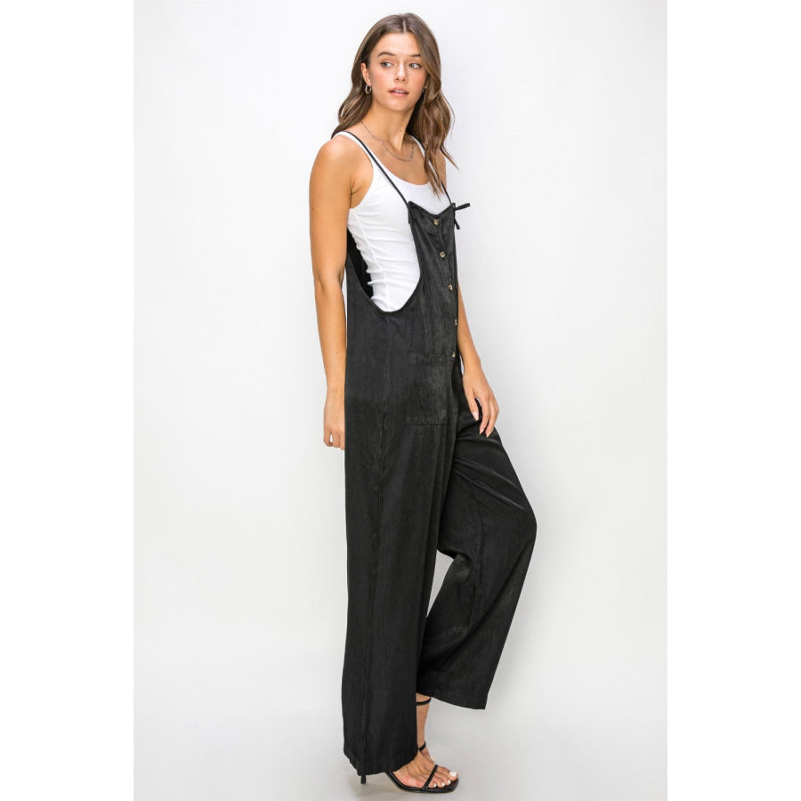 HYFVE Half Button Sleeveless Straight Jumpsuit Apparel and Accessories