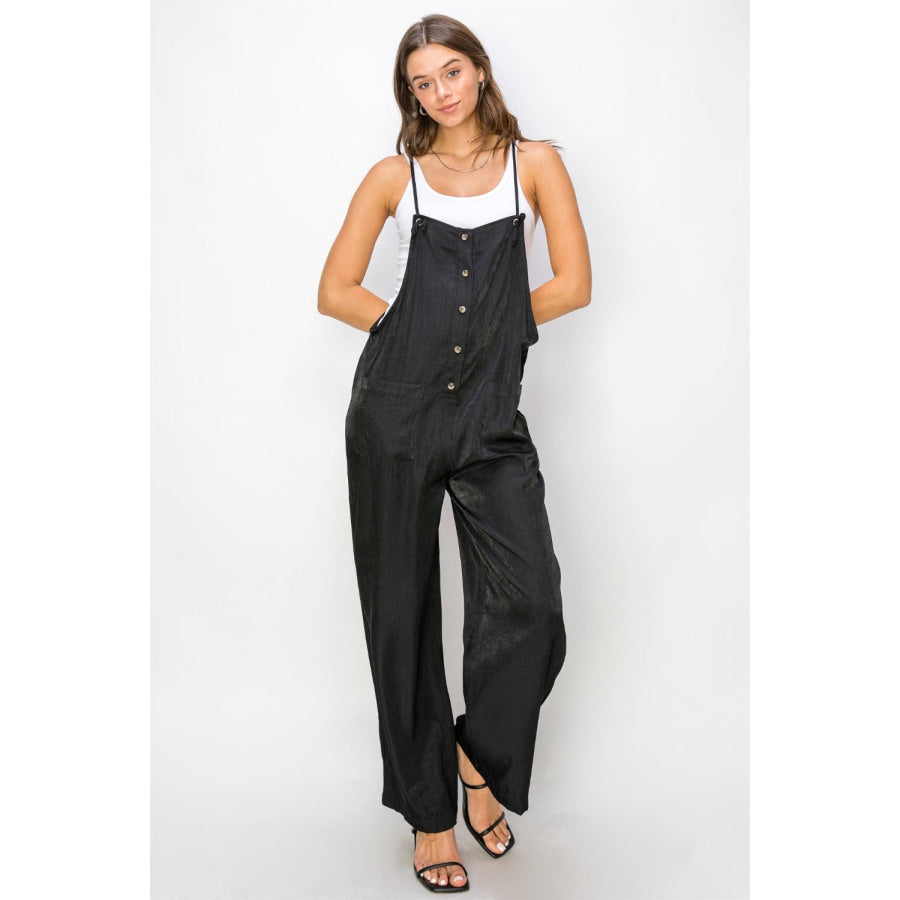 HYFVE Half Button Sleeveless Straight Jumpsuit Black / S Apparel and Accessories