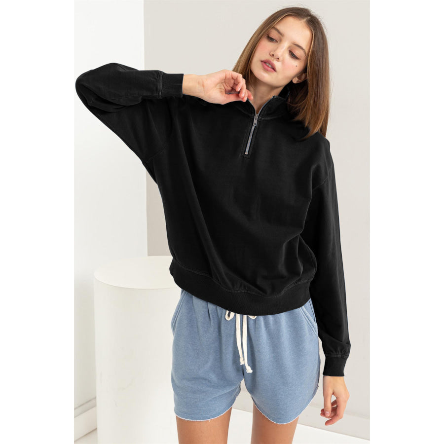 HYFVE Half Zip Drop Shoulder Sweatshirt Black / S Apparel and Accessories