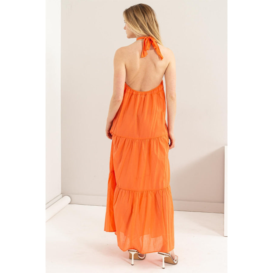 HYFVE Halter Neck Cover Up Maxi Dress Orange / S Apparel and Accessories